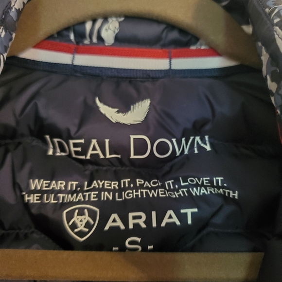 Ariat Navy Blue Ideal Down Zip Front Vest Pasture Shadow Print Women's Small - Picture 6 of 8